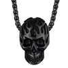 Mens Women Gothic Retro Flame Skull Black Stainless Steel Pendant
