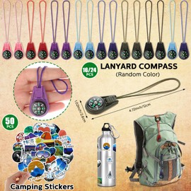 Fumete 170 Pcs Camping Party Favors Happy Camper Party with Silicone Bracelets, Mini Compass, Mini Flashlight Keychains, Stickers, Bag and Tag Adventure Friend Birthday (Fashion Style)