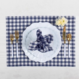 Solino Home Gingham Check Linen Placemats Set of 4 – 100% Pure Linen Navy Plaid Placemats 14 x 19 Inch – Machine Washable Table Mats for Fall, Thanksgiving, Christmas