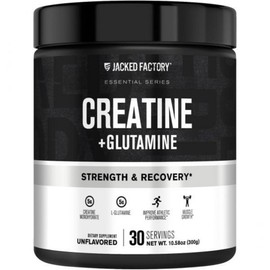 Jacked Factory Creatine + Glutamine - Supplement for Muscle Recovery Growth Strength Increase Energy Output and Gut Health Serves 30 Unflavored, 10.58 Ounce (Pack of 1), Unflavored, 1 Count / 잭드 팩토리 크레아틴 + 글루타민 - 근육 회복 성장 근력 증가 에너지 출력 향상 및 장 건강을 위한 보충제 30인분 무향, 10.58 Ounce (Pack of 1), Unflavored, 1개