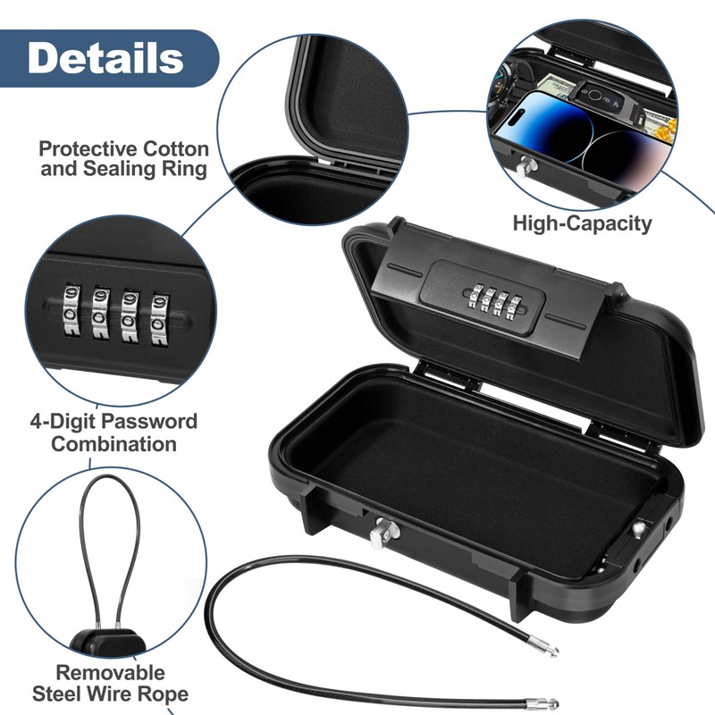 Portable Safe with Number Code, Security Box with Wire Rope,