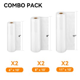 Vacuum Sealer Bags for Food, Wevac 6 Rolls Vac Seal bags, 6 8 11 inch Sous Vide Bags Rolls with BPA Free, Commercial Grade Storage Bags
