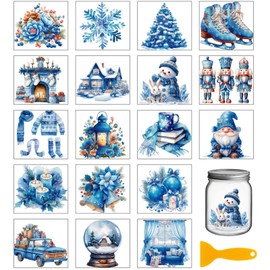 GLOBLELAND 18 Sheets Blue Winter Elements Rub On Sticker Christmas Snowman Snowflakes 3.9 x 3.6 Inch Transfer Sticker Magic Fairy Tale Rub On Foil Sticker Aesthetic for Furniture Glass Wood