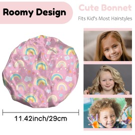 BHAHB 2 PCS Kids Bonnets for Girls Boys Satin Silk Bonnets Double Layer Elastic Adjustable Hair Caps for Sleeping Reusable Cute Aesthetic-Strawberry