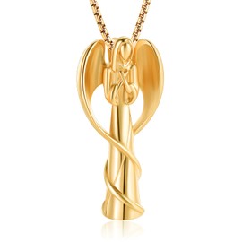 Oinsi Angel Lady Stainless Steel Cremation Pendant Necklace Ashes Keepsake Holder Memorial Urn Jewelry for Human Ashes(Gold)