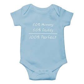 Crazy Bros Tee's 50% Mommy, 50% Daddy, 100% Baby Bodysuit Funny Cute Boy Girl Infant Outfit Adorable Romper (Newborn, Light Blue)