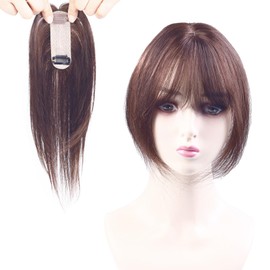 YOYO 部分ウィッグ 人毛100％ 薄毛対策 トップカバー 分け目専用 リアル人工頭皮 女性用 白髪隠し 縦長型 軽量 ヘアピース 装着簡単 前髪あり ネットサイズ3×10cm (ライトブラウン)