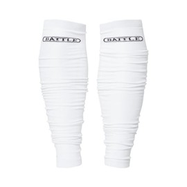 Battle Sports Long Scrunch Football Sock Sleeve, Extra Long Sport Calf Sleeve for Men & Boys (Adult S/M, White)
