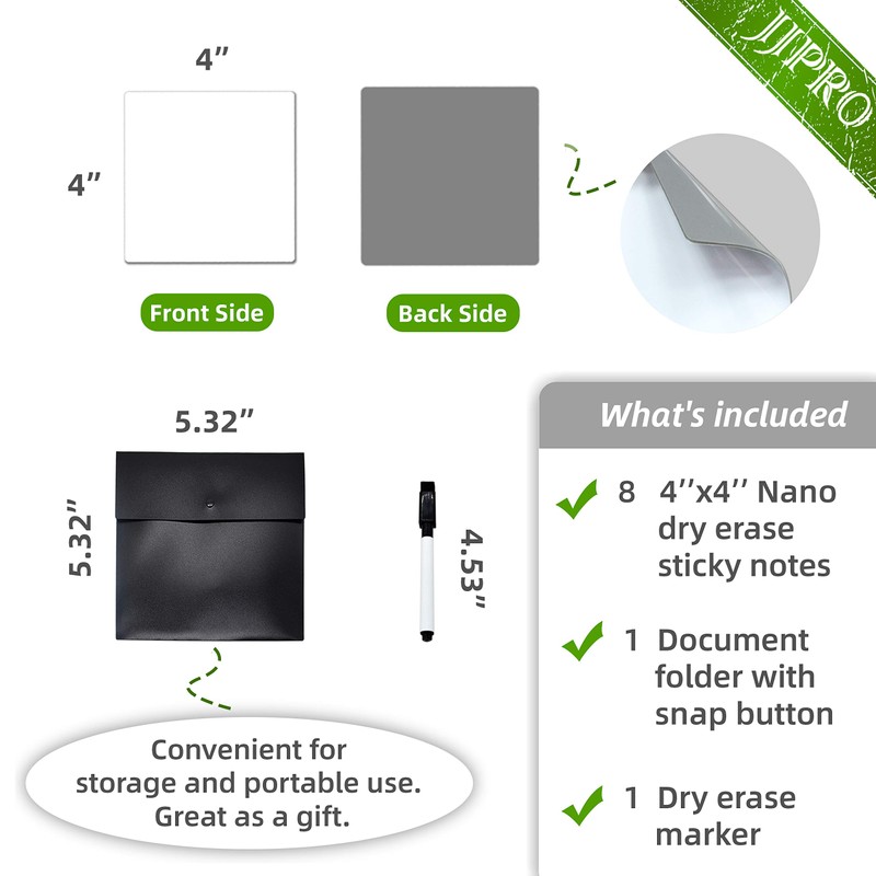 Dry Erase Sticky Notes. Reusable Whiteboard Stickers 4"x4" - 8
