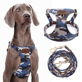 Dog Harness, No Pull Dogs Harness and Multi-Function Leash Set for Medium Dogs Easy Walk Everyday Adjustable Soft Dog Vest Harness Fashionable Dog Accessories Camouflage Green-M+