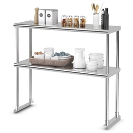 Giantex 36 Inch Stainless Steel Overshelf with Adjustable Lower Shelf, 2 Tier Commercial Double Overshelf for Kitchen Prep Table Restaurant