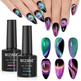 MIZHSE 9D Cat Eye Gel Nail Polish 2 Pcs, Chameleon Magnetic Nail Polish Galaxy Cateye Manicure Nail Art Kit 10ML