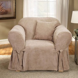 SureFit Soft Suede 1 Piece Chair Slipcover in Taupe
