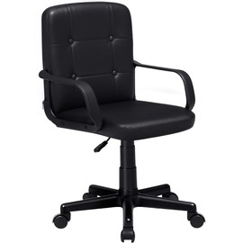 VECELO Executive Office Adjustable Height Casual Desk Chair with Armrests PU Leather Mid-Back 360 Degree Swivel with Wheels, Suit for Study, Work, Makeup, Leisure, Black, Set of 1