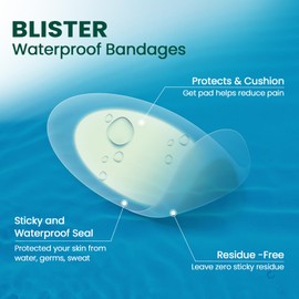 21 Pieces Blister Plasters for Feet - Welnove Invisible Hydrocolloid Gel Blister Bandages - Blister Cushions for Heel, Toe & Foot, Water Resistant Bandages
