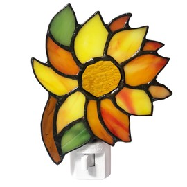 HUIMEIJU Colored Glass Sunflower Night Light, Tiffany Glass, Children's Room, Wall Mounted, Orange