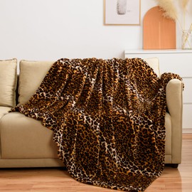 Vessia Leopard Printed Twin Size Blanket(60x80inch), Soft Cozy 290GSM Classic Leopard Pattern Bed Blanket for All Season Decor, Comfy Yellow Cheetah Print Flannel Fleece Blanket