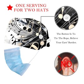 FVQL 2 Pack Surgical Caps for Women and Men, Tie Back Scrub Hats with Sweatband, Art Pattern Women and Music Notes