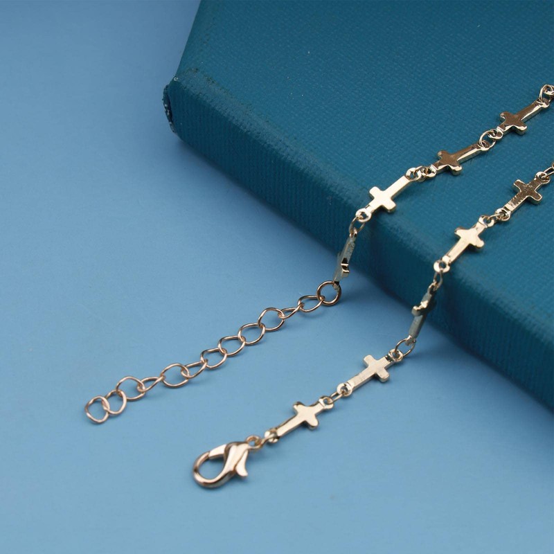 Yienate Crucifix Bracelet Gold Cross Satellite Chain Wrist Chain Boho