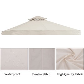 DURCOVER Gazebo Replacement Top 10x10 FT, Gazebo Canopy Replacement Cover for 2 Tier Outdoor Patio Garden Tent Frames,Canopy Cover with Air Vent, Beige