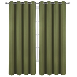 LEMOMO Olive Green Blackout Curtains/52 x 84 Inch Long/Set of 2 Curtain Panels/Thermal Insulated Room Darkening Curtains for Bedroom