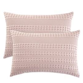 PHF 100% Cotton Waffle Pillow Shams King Size, 2 Pack 20" x 36" Soft Skin-Friendly Pillowcases, No Filling, Aesthetic Woven and Breathable Waffle Weave Pillow Case Covers for Bed, Pink