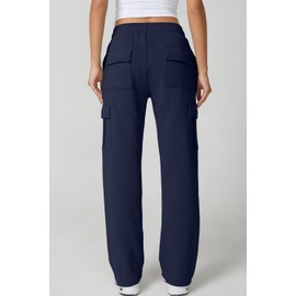 QINSEN Womens Casual Long Cashmere Pants Wide Leg Sweatpants with Pockets Lounge Navy L