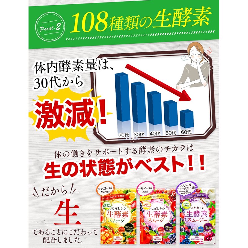 DUEN こだわりの生酵素スムージー 置き換え ダイエット 108種類の生酵素 食物繊維 乳酸菌 100g (ベリー&ヨーグルト)