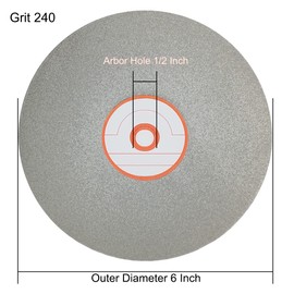 CAQUXIL Diamond Flat Lap Disc 6 Inch 240 Grit Flat Lap Grinding Wheel with 1/2 Inch Arbor for Gemstone Glass Rock Ceramics