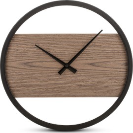Bernhard Products Decorative Wall clock Silent Non Ticking 12" Quality Quartz Battery Operated Wood Face & Black Soft Touch Frame for Home Kitchen Living/Dining Room Bedroom Office, Scandinavian Style