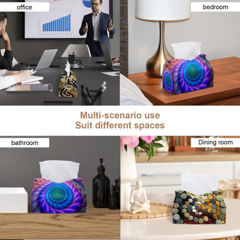 2 Pack Tissue Box Cover Holder, Peacock Feather Trippy Rectangle