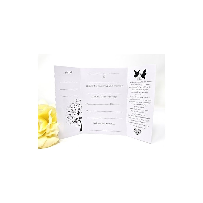 Pack of 10 Silouette Wedding Invitations with ribbon and envelopes-