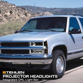 Stehlen 642167827627 Compatible With 1994-2000 Chevy C10 C/K Pickup Truck/Silverado Suburban Tahoe DRL LED Strip Bar Projector Headlights With Signal Bumper + Corner Lights Amber 8 Pieces - Black