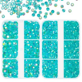 qiipii Transparent Aquamarine AB Resin Rhinestones for Crafting Lake Blue Flatback Jelly Stones 3mm 4mm 5mm 6mm Water Blue Diamonds Crystals Gems Charms for Face Eyes Makeup Tumblers Bottle DIY Crafts