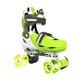 Yvolution 4 Adjustable Sizes Roller Skates Light Up Wheels for Girls Boys for Kids Inline and Quads Kids Skates (12-2 or 3-6 US) (Goteki Green, Youth Kids (3-6/8.46-9.44 Inch) Medium)