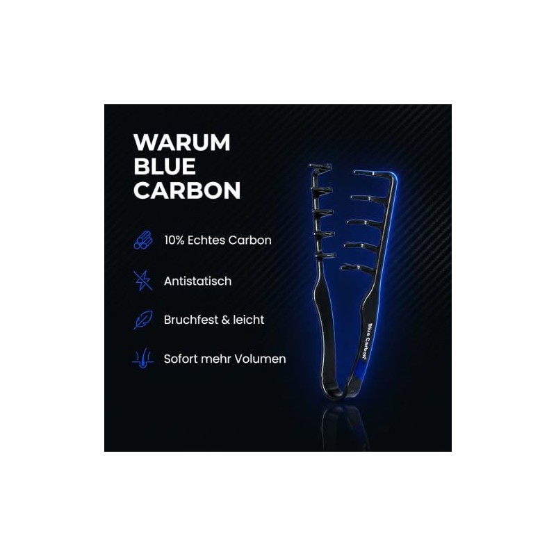 Blue Carbon TexComb Curling Comb - Anti-Static & Shatterproof