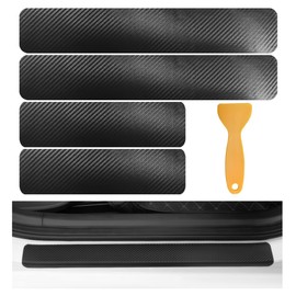 BWBWND 4 PCS Car Door Sill Protector, 5D Carbon Fiber Front/Rear Door Entry Guard Scuff Plate Trim, Anti-Scratch Threshold Cover Strip Paint Protection Sticker for Most Vehicles (Black)
