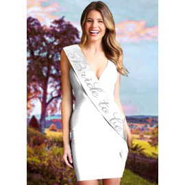 Bride Sash and Veil - SET OF 2: REAL CRYSTAL RHINESTONE Flirty Bride to Be PREMIUM BRIDAL GRADE White Satin Sash & White Veil - Bachelorette Party Gifts - VeilSet(RS FlrtB2B) Wht