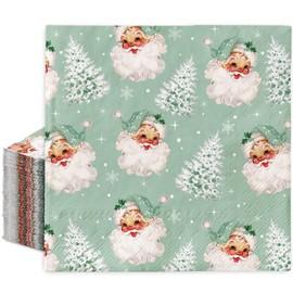 AnyDesign 80Pcs Green Christmas Napkins Santa Xmas Tree Disposable Luncheon Napkins Dinner Hand Napkins for Party Supplies Table Decor