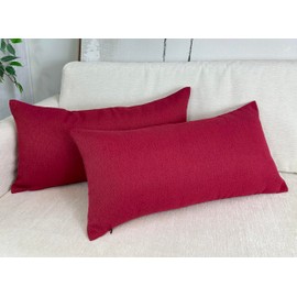 Aiking 2 Pieces of 14" x 26" Brushed 100% Polyester Decorative Lumbar Pillow Covers, Zipper Closure, Burgundy