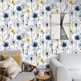 COKCOKR Dandelion Wallpaper,17.71" x236.2" Blue Ink Wash Imprint Background, Wall Decoration, Contact Paper Aesthetic Stick on Easy Peel Off Wall Paper for Bedroom Bathroom Kitchen Living Room