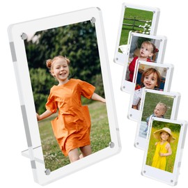 AetJxixee 6 Pack Acrylic Magnetic Picture Frames 3x5, Refrigerator and Desktop Photo Frames Combine, Vertical and Horizontal Clear Display for Desk/Fridge for Home/Party/Wedding