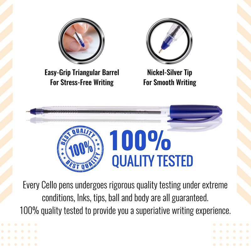 Cello Blue Pen Pack of 50 Ballpoint Pens, Smooth Writing