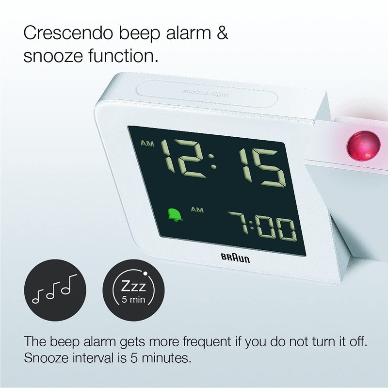 Braun Digital Projection Alarm Clock with 4 Backlight Options, Negative