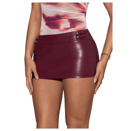 Milumia Women's Pu Leather Bodycon Mini Skirt Low Waisted Skinny Hot Skirts Burgundy Medium