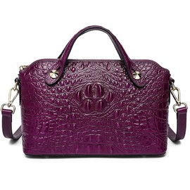 COOLCY Genuine Leather Purses for Women Crocodile Crossbody Small Satchel Bag Designer Shoulder Handbags for Ladies (Purple)