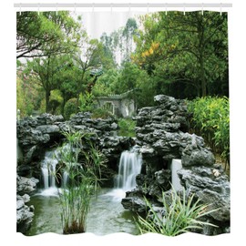 dsgrdhrty Japanese style Asian garden Waterproof bathroom shower curtain antibacterial wearable and washable,180X180CM