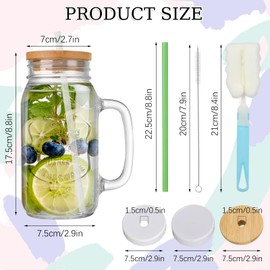 XLSXEXCL 6 Pack Mason Jars with Handle, 24 OZ Colorful Drinking Glasses with Lids and Straws, Mason Jar Cups Smoothie Cups for Iced Coffee, Smoothie, Overnight Oats Containers