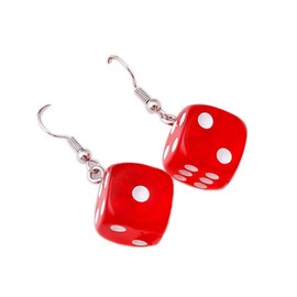 Resin 3D Dice Dangle Earrings Punk Cubic Acrylic Multicolor Cube Square Dice Charm Drop Earrings Funny Geometric Hip Hop Night Club Party Jewelry for Women - red