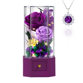 Vryblos Forever Rose with Necklace Purple Preserved Rose Eternal Flower for Delivery Gift for Women Wife Girlfriend Mom Best Friend, Valentine’s Day Anniversary Birthday